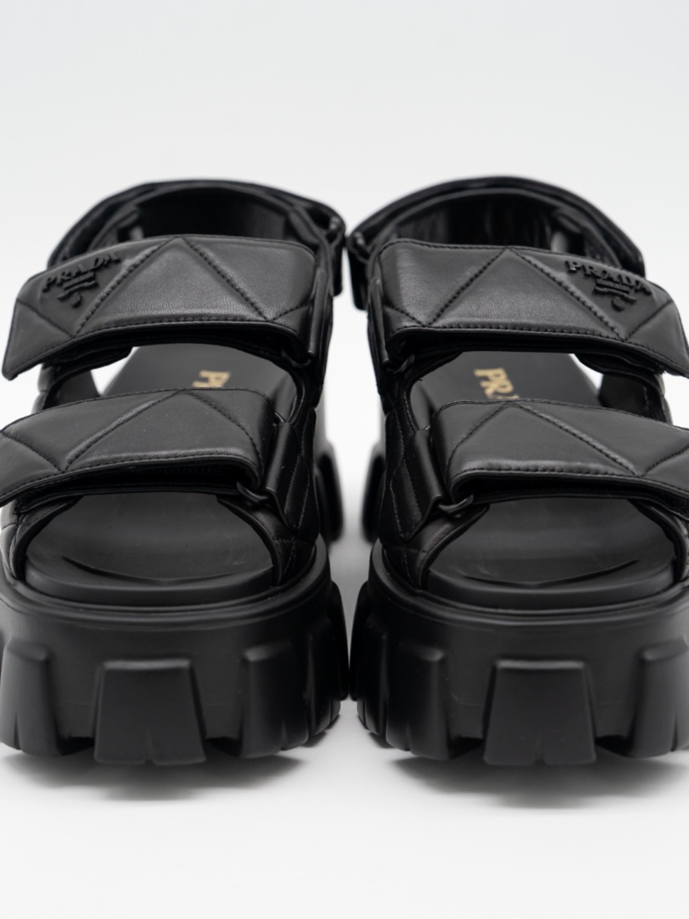 Prada Women's Monolith Nappa Leather Black Sandals Quilted size 40 eu 10 US - Picture 2 of 12